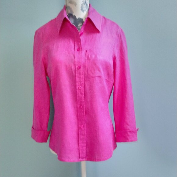 INC International Concepts Tops - INC Linen Hot Pink Button-Up Blouse, sz 4